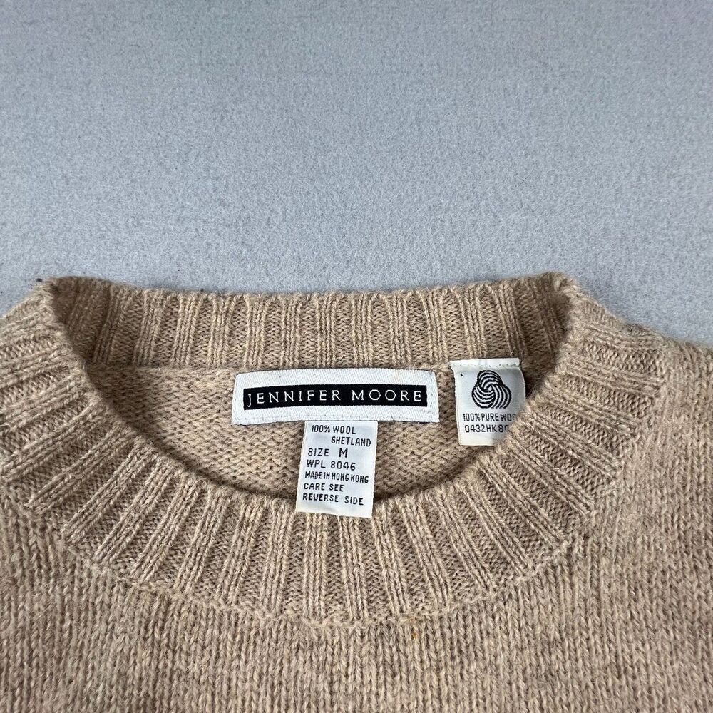 Vintage 100% Shetland Wool Jennifer Moore Sweater Women M Beige Knit - Picture 3 of 5